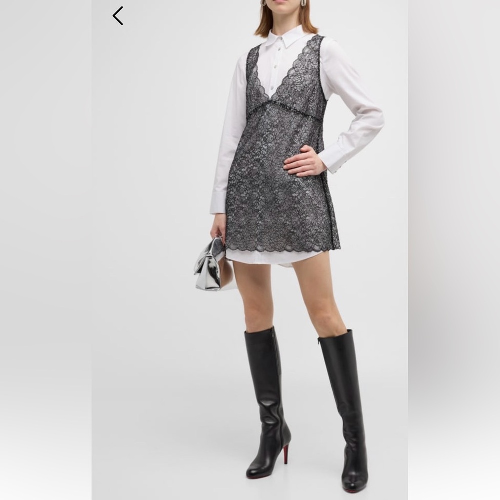 Cinq a Sept Catalina Lace Overlay Mini Dress with White Shirt Detail